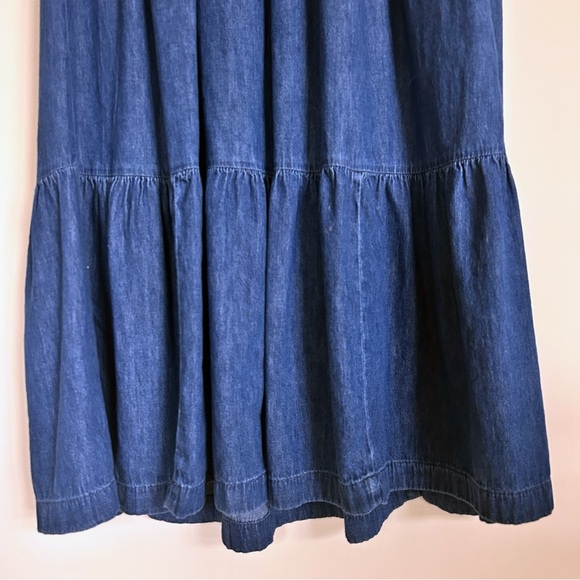 GAP Organic Cotton Smocked Flutter Sleeve Denim Midi Dress with Washwell Medium - Picture 5 of 8